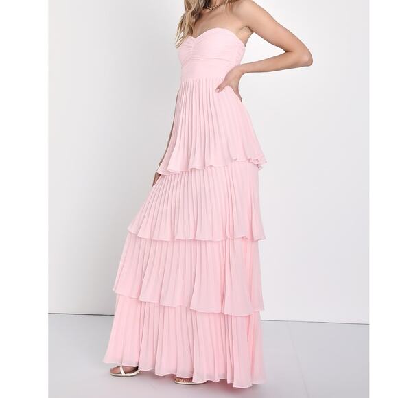Lulus Seriously Sensational Light Pink Strapless Sweetheart Tiered Maxi Dress XS - Picture 1 of 12